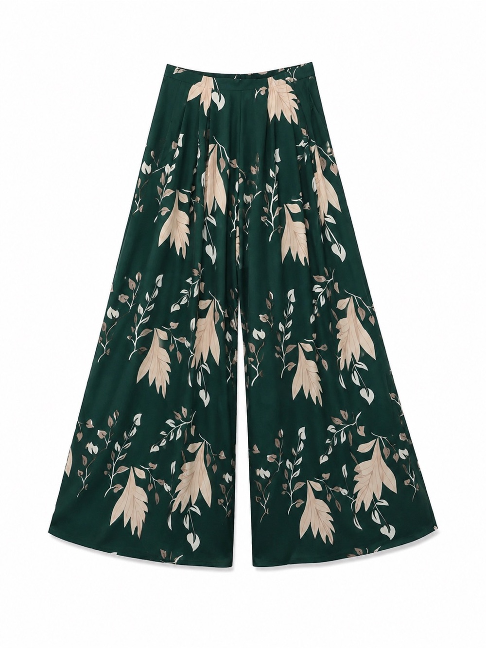 Elegant Leaf Print Wide-Leg Pants
